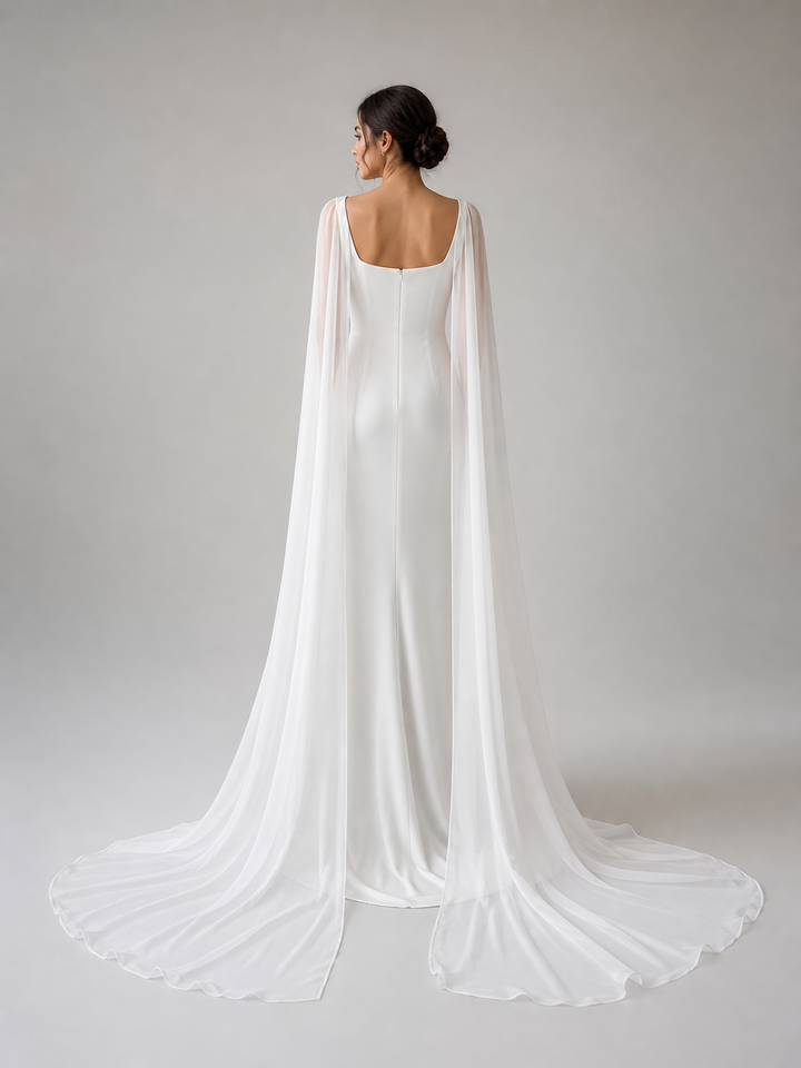Celestine Ivory Cape Evening Gown – view 3