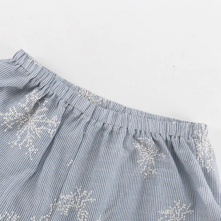 Embroidery Ruffle Tie Neck Puff Sleeve Crop Top &amp; Wide Leg Pants 2-Piece Loungewear Set