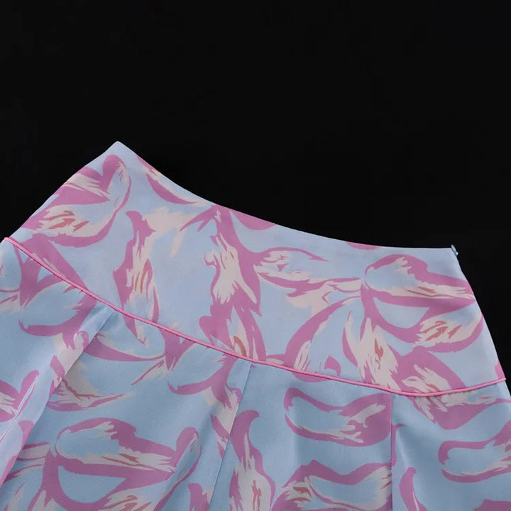 Abstract Print Sleeveless Crop Vest &amp; Flared Midi Skirt 2-Piece Set