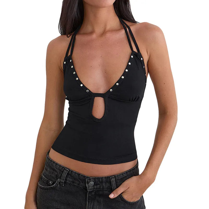 Backless Solid-color Strap Crop Top For Women