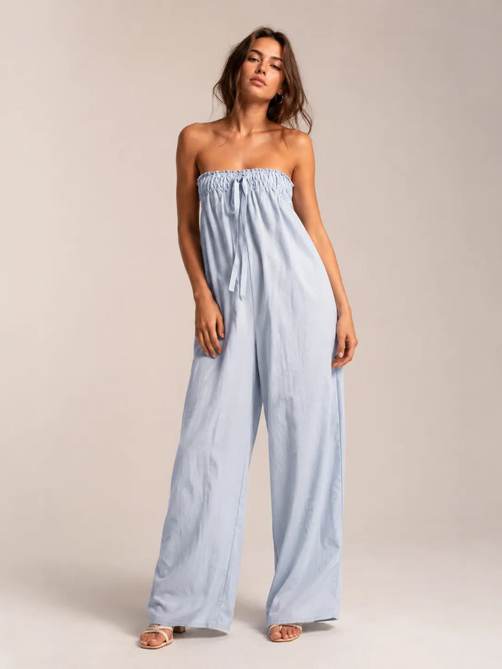 Fashion Tie-up Loose Straight-leg Jumpsuit