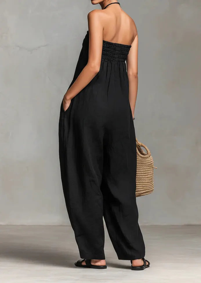 Fashion Tie-up Loose Straight-leg Jumpsuit