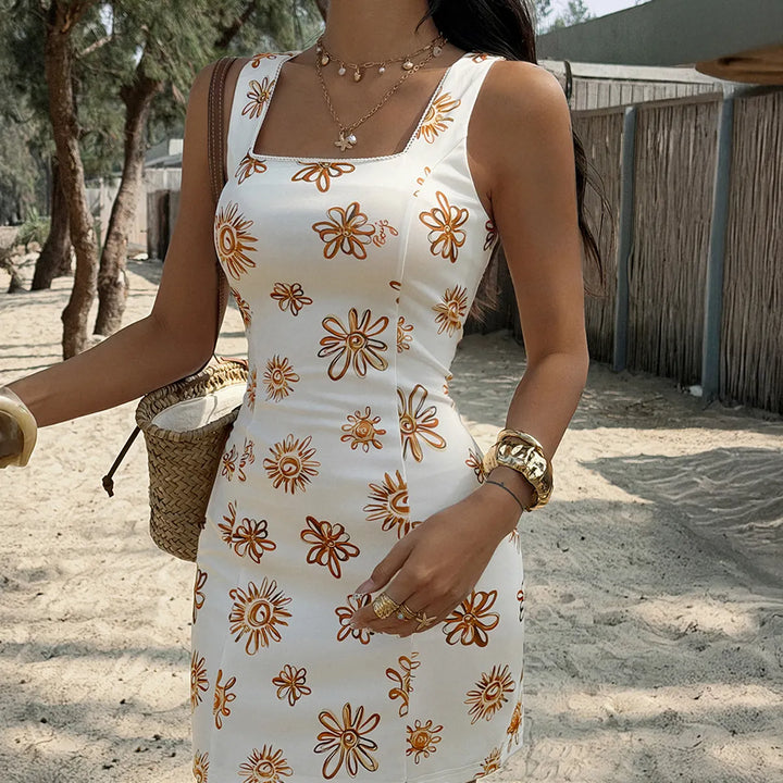 Womens Casual Printed Sleeveless Cropped Knitted Dress