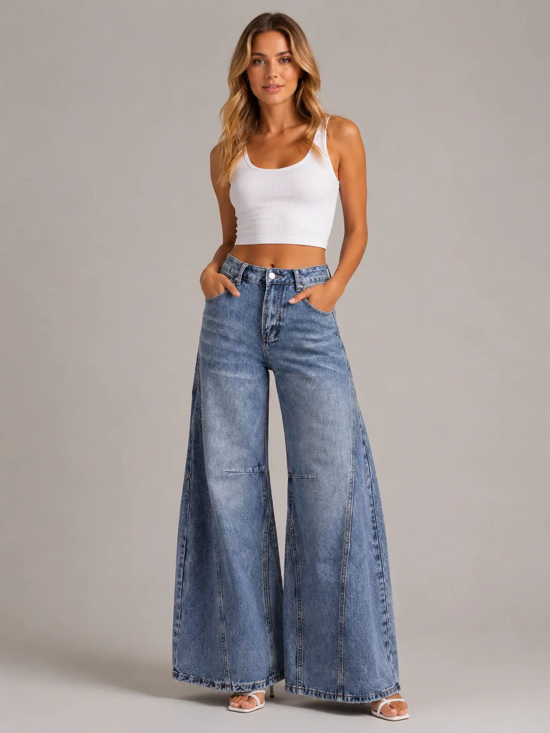 Retro High-Waist Wide-Leg Denim Jeans
