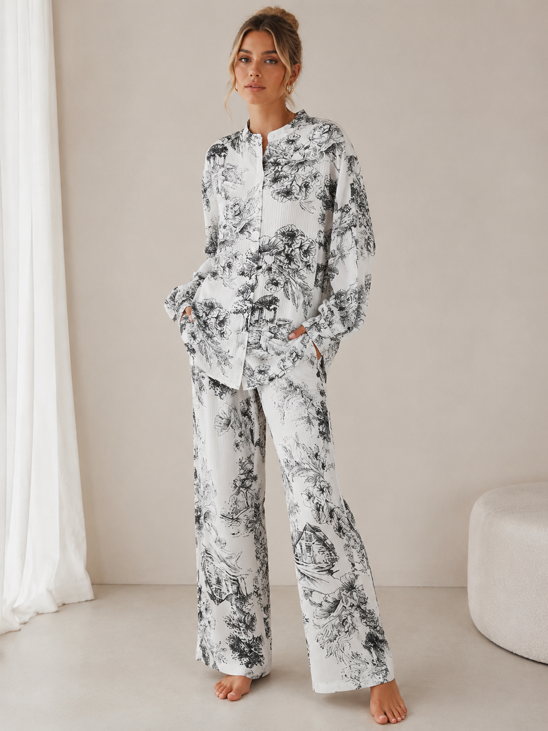 Breathable Long-sleeve Long-pants Cotton Pajamas