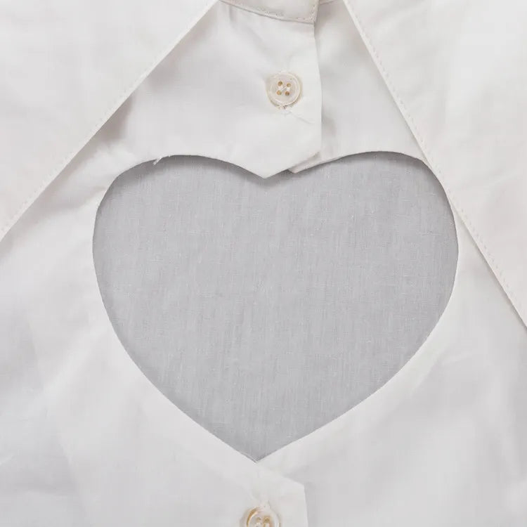 Pointed Collar Heart Cutout Long Sleeve Crop Shirt