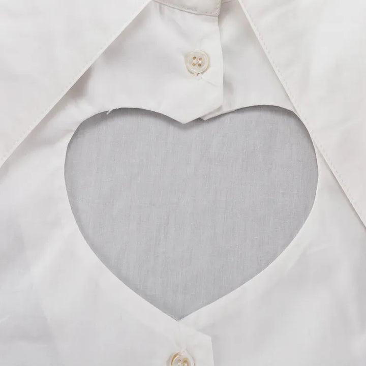 Pointed Collar Heart Cutout Long Sleeve Crop Shirt