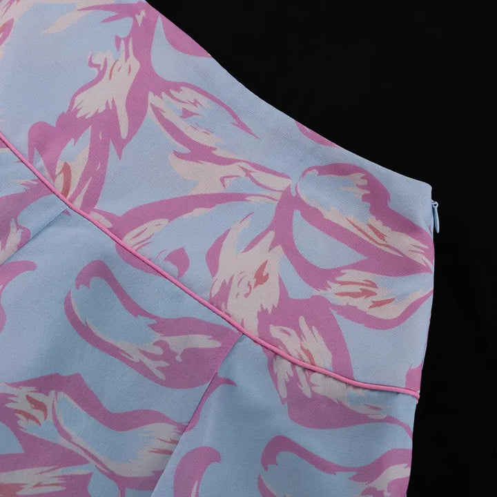 Abstract Print Sleeveless Crop Vest &amp; Flared Midi Skirt 2-Piece Set