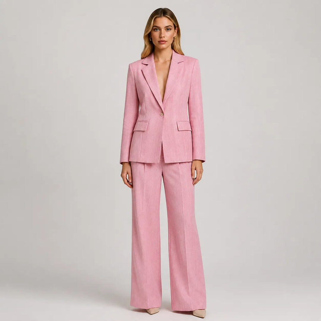 Single Button Blazer & Pleated Wide Leg Pants 2-Piece Suit Set