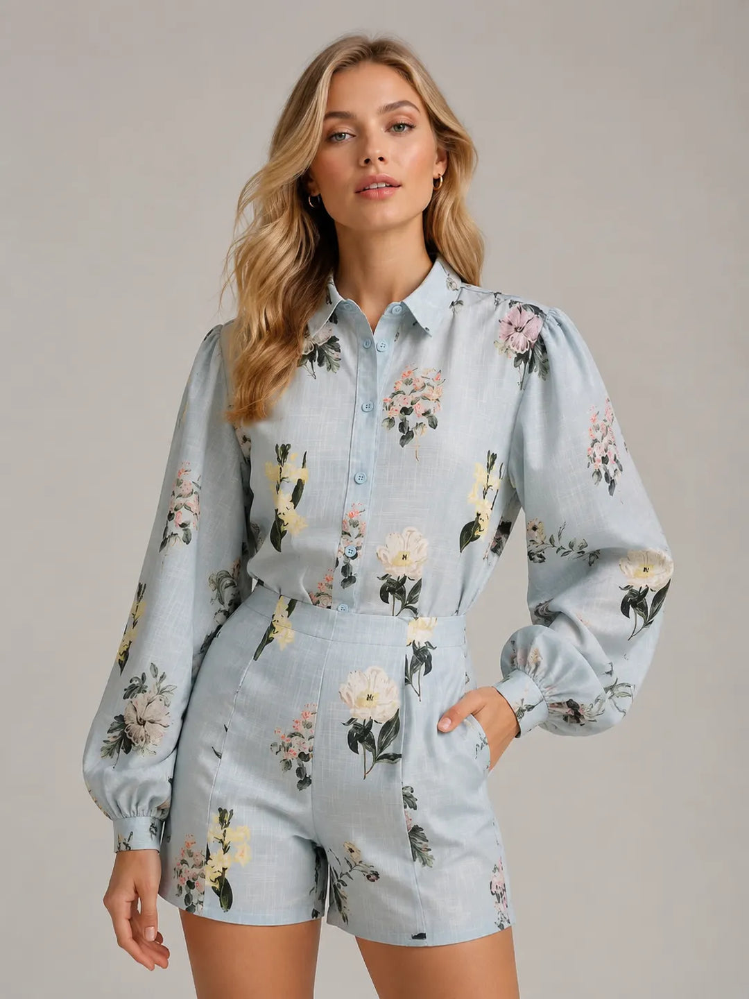 Summer New Print Shirt And Shorts Two Piece Set