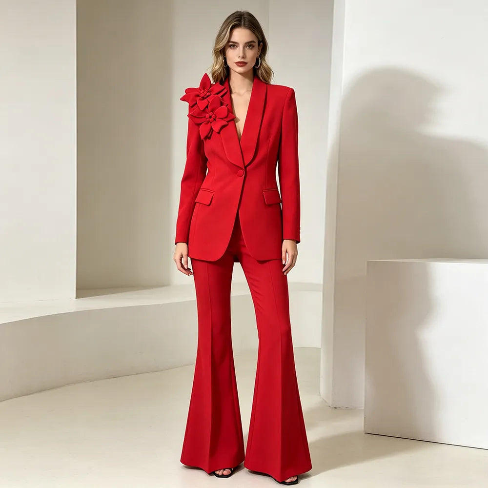 Women's Solid Color Flower Loose Suit Set