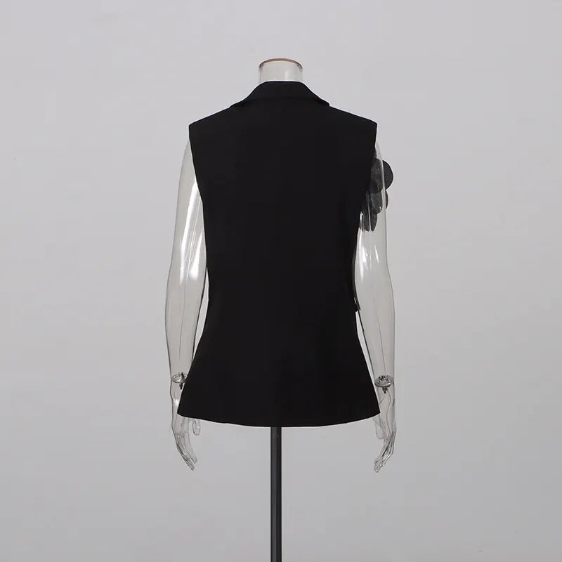Tailored Sleeveless Blazer Vest &amp; Wide Leg Trousers 2 Piece Floral Embroidery Suit Co-ord