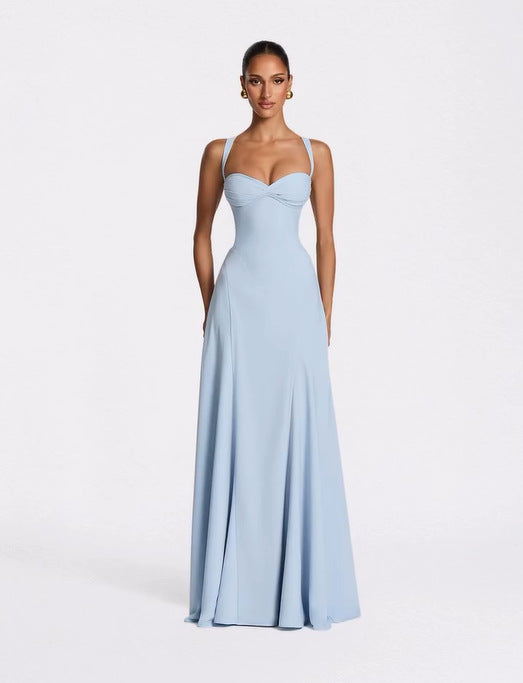 Backless Solid Color Asymmetrical Strap Long Dress