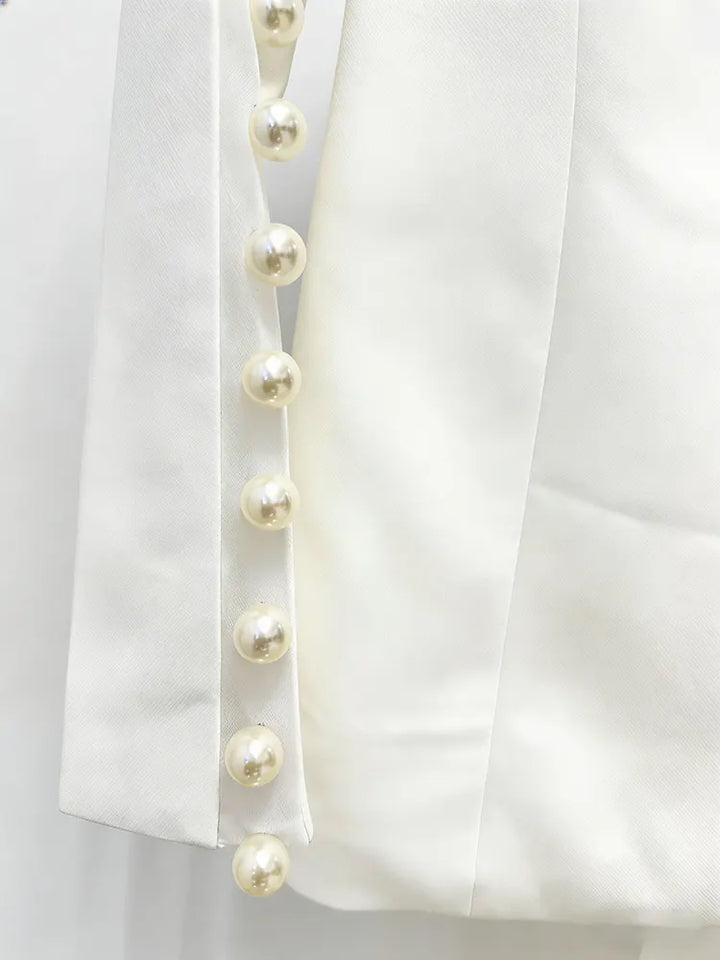 Pearl Embellished Peak Lapel Blazer &amp; High Waist Full Flare Suit Trousers 2-Piece Set