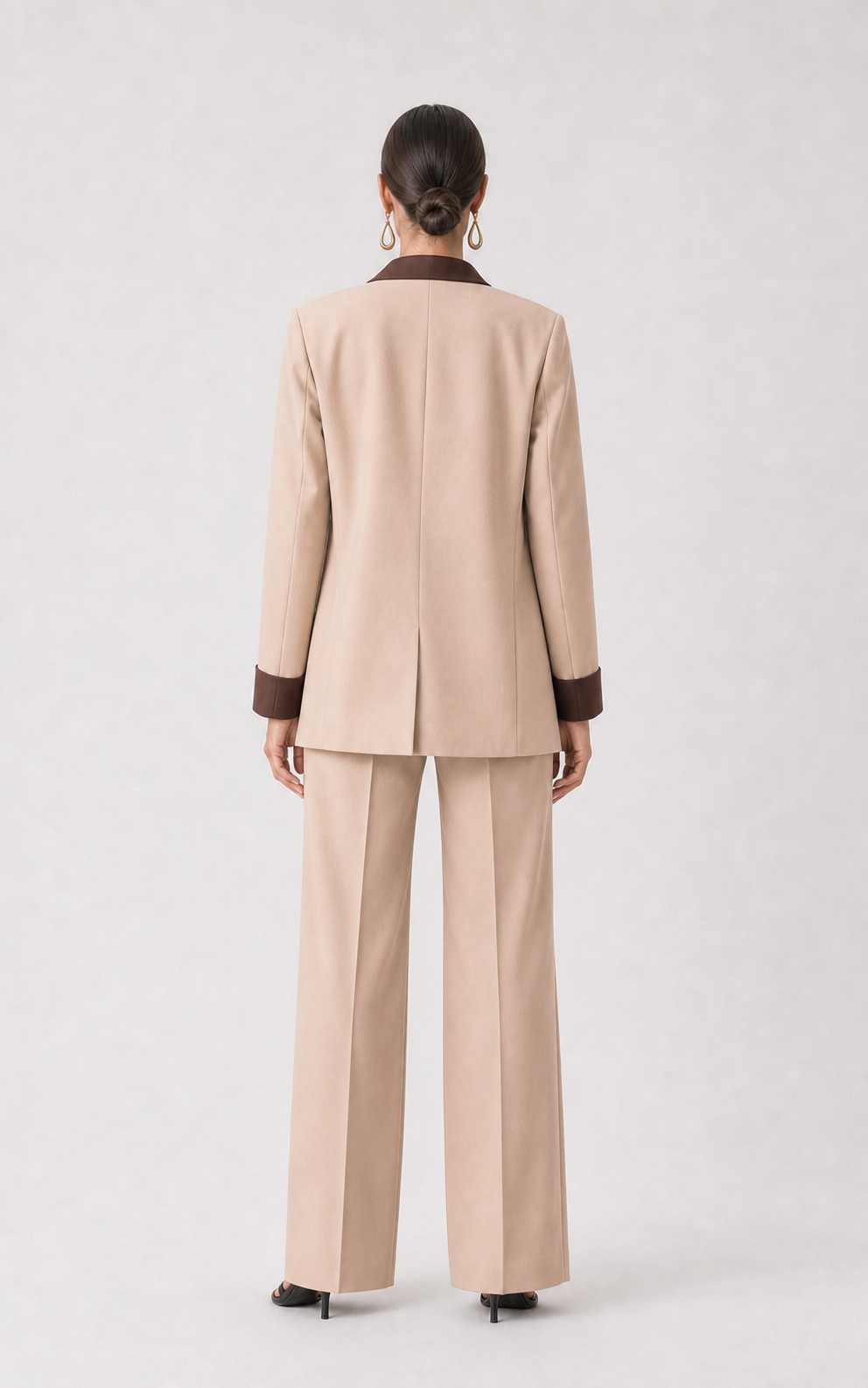 Elara Contrast-Trim Wide-Leg Suit Set – back view
