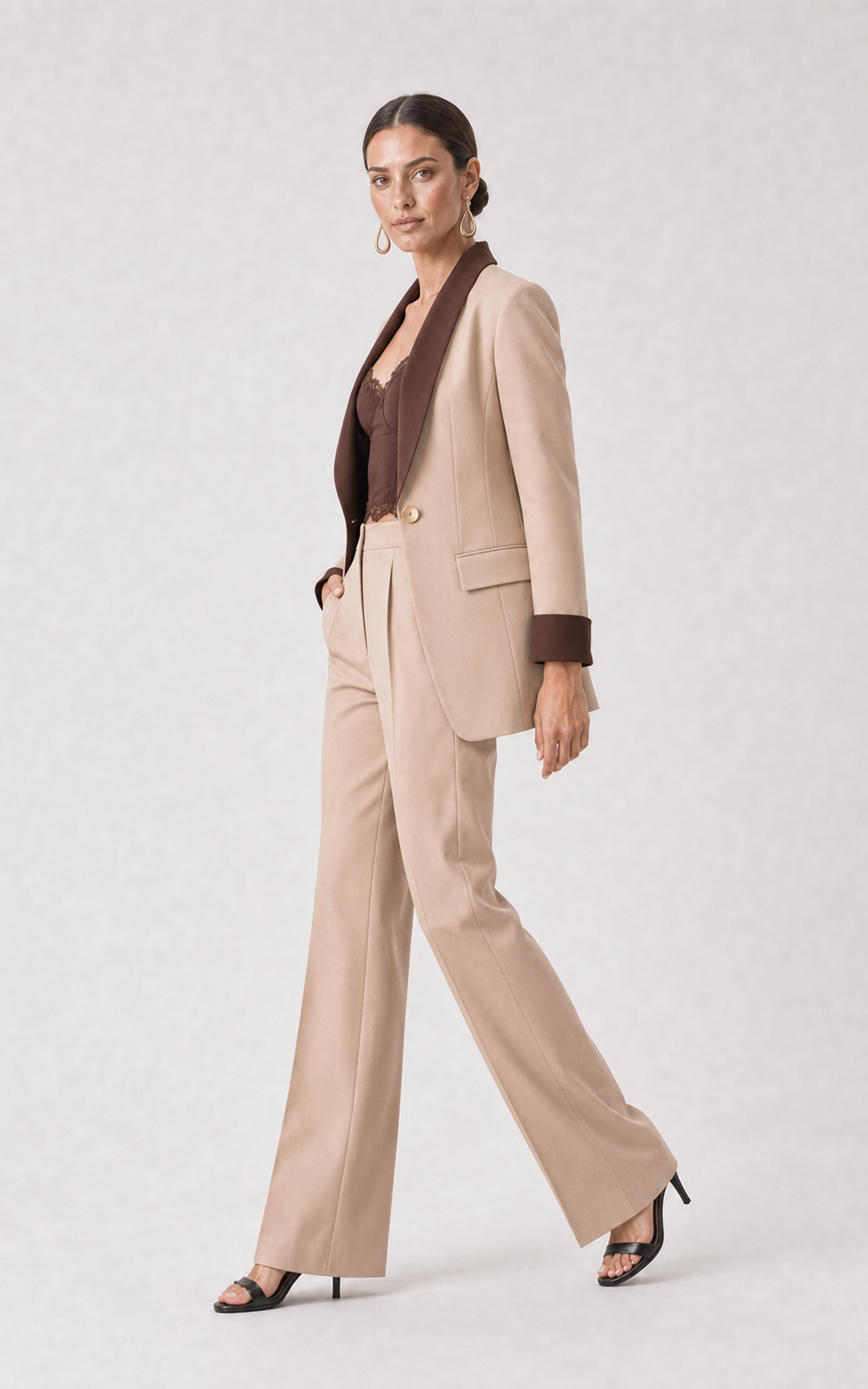 Elara Contrast-Trim Wide-Leg Suit Set – side view