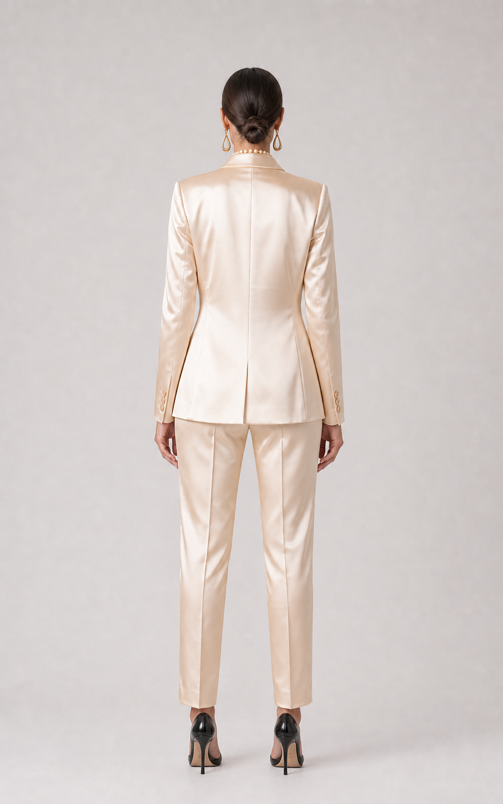 Celeste Satin-Finish Tailored Suit Set – back view