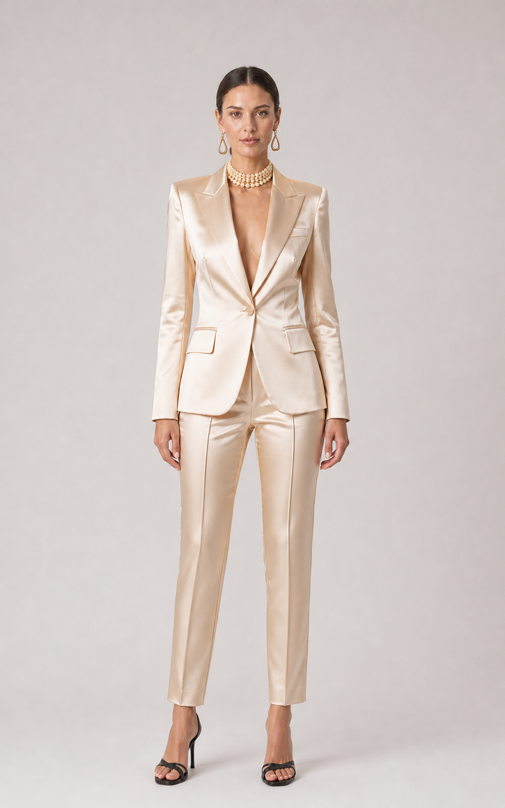 Celeste Satin-Finish Tailored Suit Set – front view