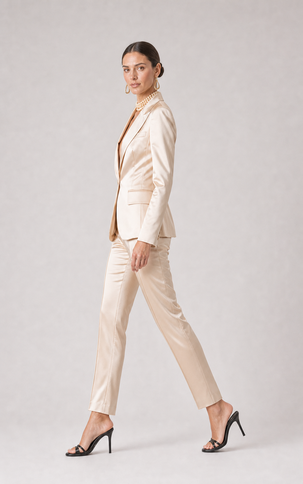 Celeste Satin-Finish Tailored Suit Set – side view