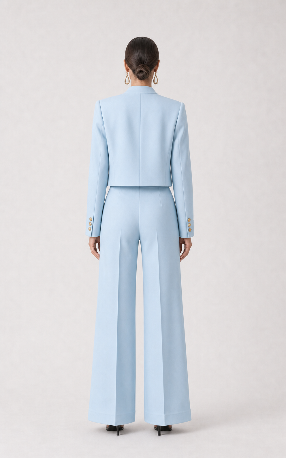 Maris Collarless Cropped Wide-Leg Suit Set – back view