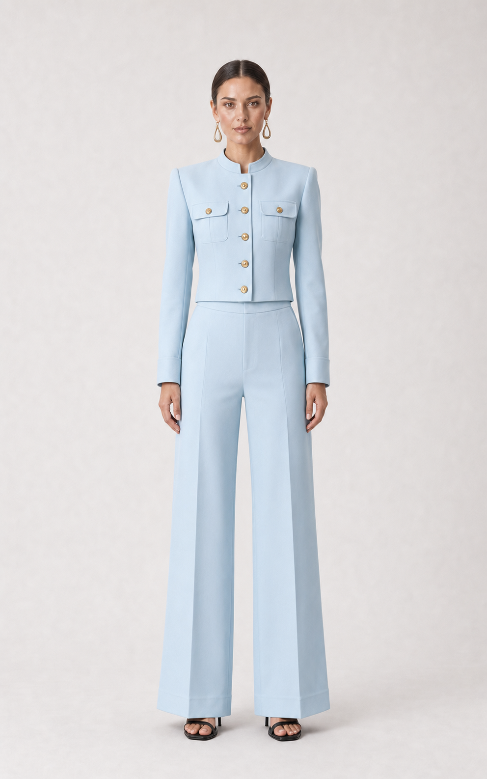 Maris Collarless Cropped Wide-Leg Suit Set – front view