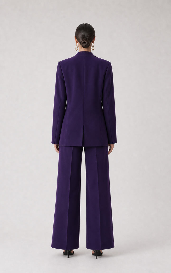Vivienne Deep-Plum Wide-Leg Suit Set – back view