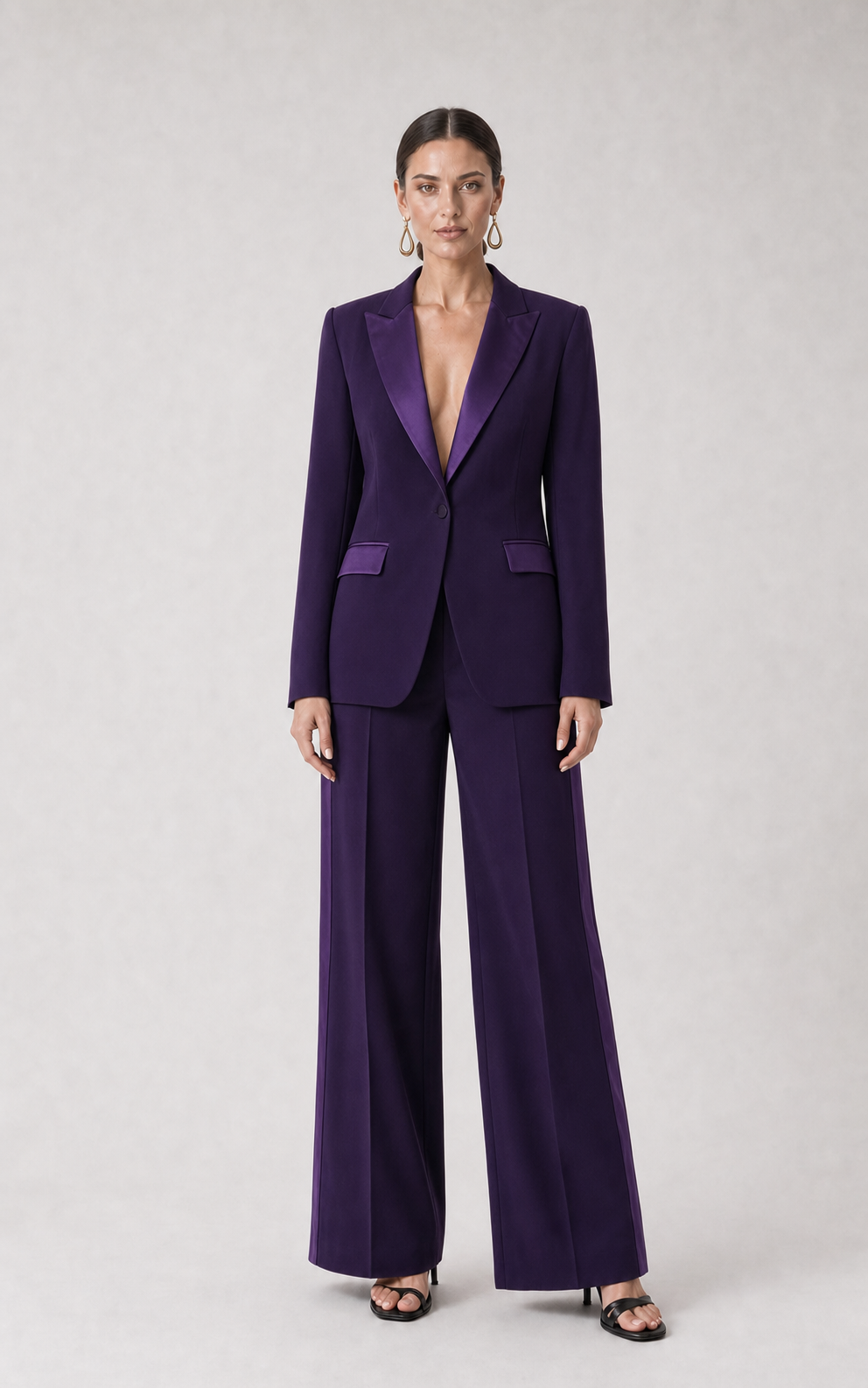 Vivienne Deep-Plum Wide-Leg Suit Set – front view