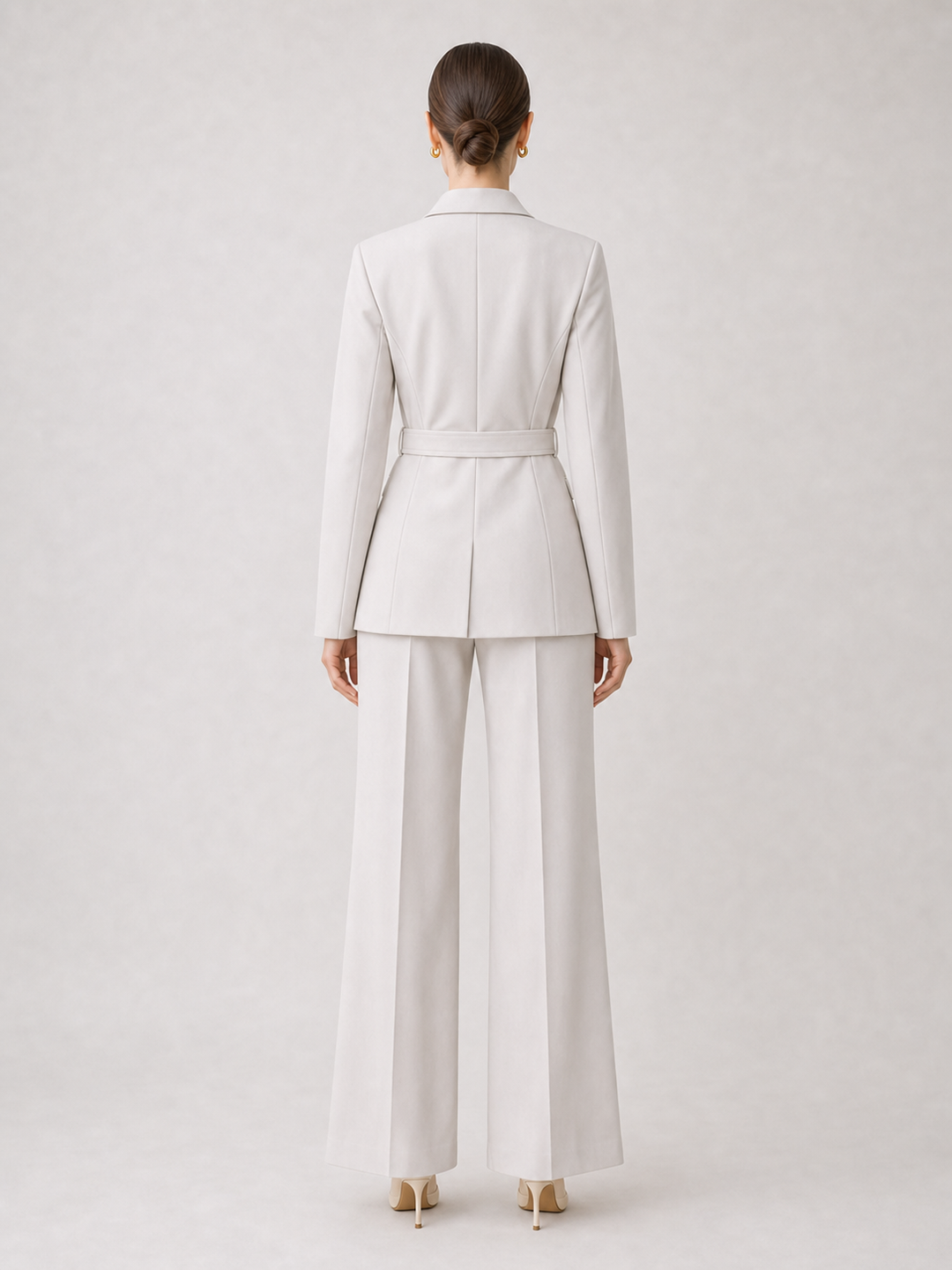 Aurelia Ivory Belted Wide-Leg Suit Set – back view