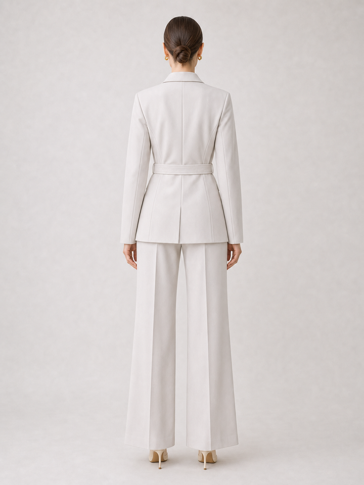 Aurelia Ivory Belted Wide-Leg Suit Set – back view