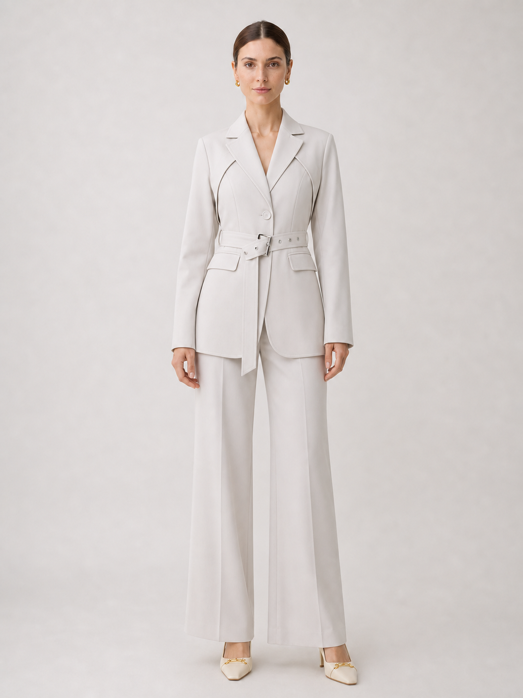 Aurelia Ivory Belted Wide-Leg Suit Set – front view