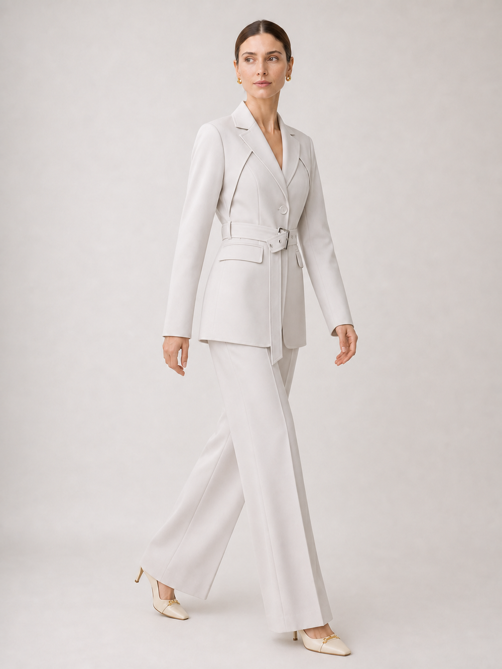 Aurelia Ivory Belted Wide-Leg Suit Set – side view