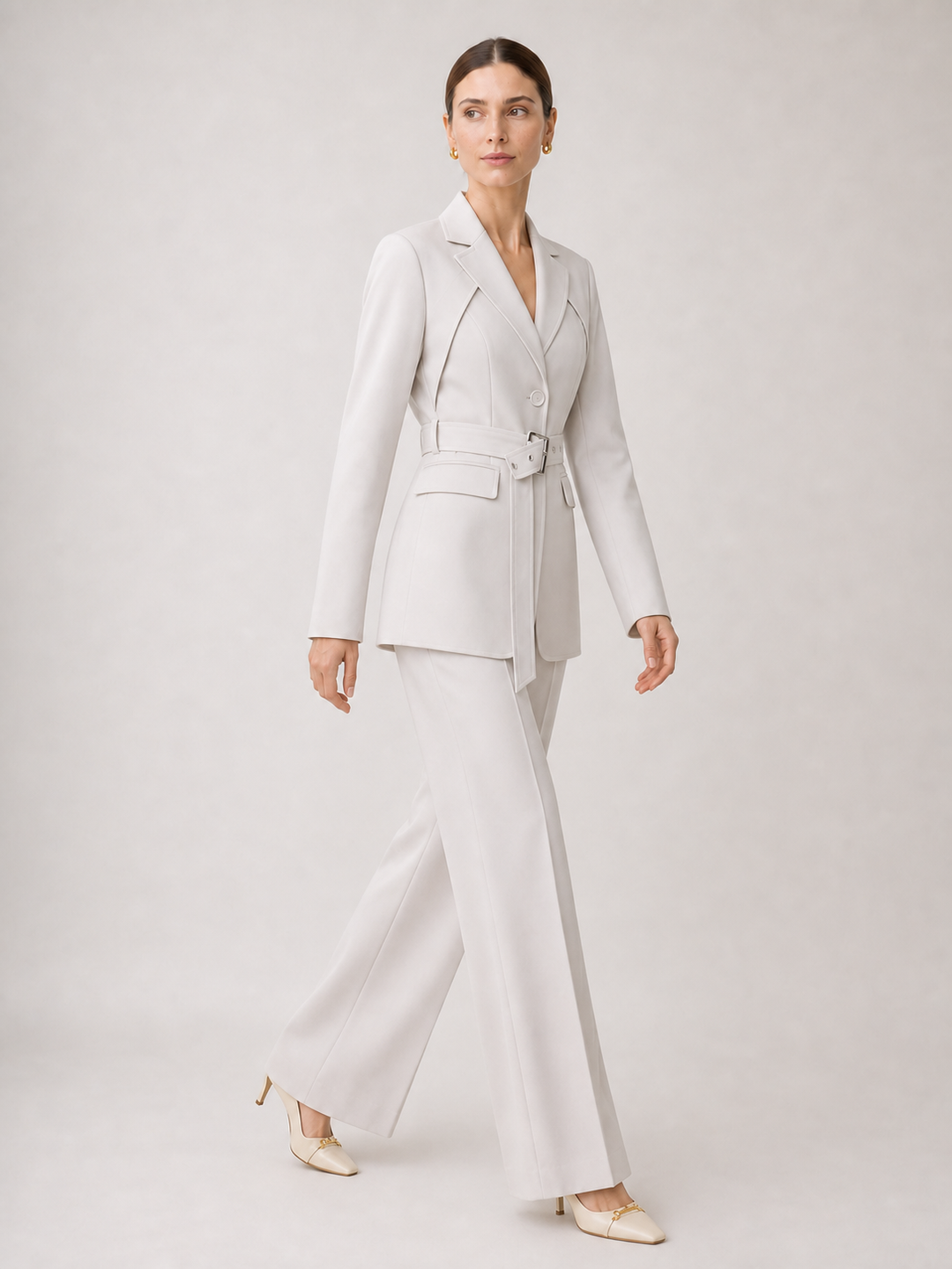 Aurelia Ivory Belted Wide-Leg Suit Set – side view