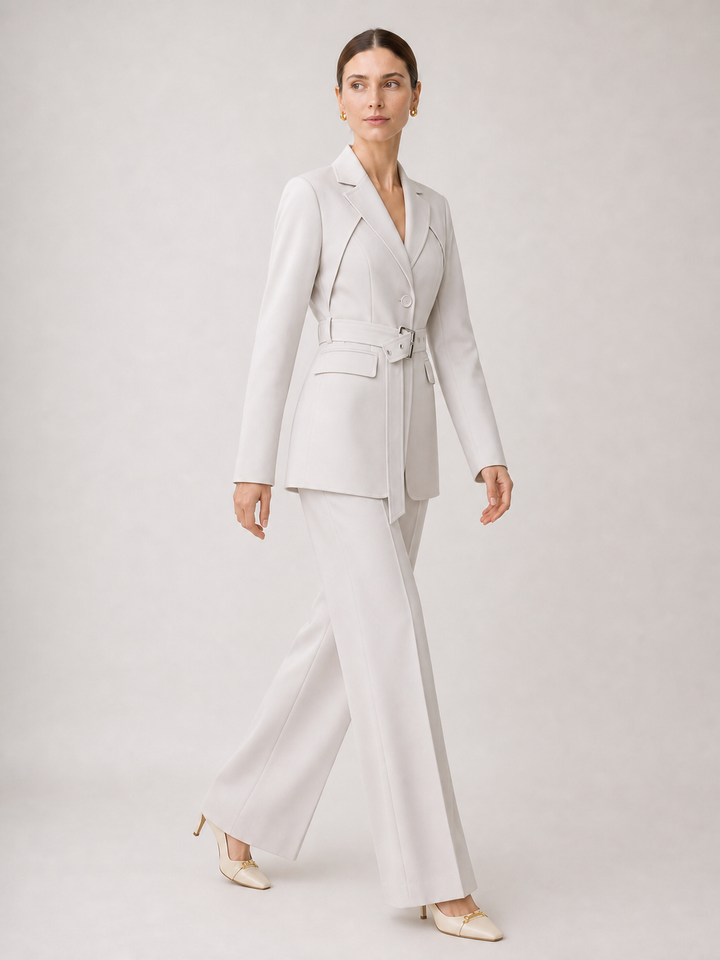 Aurelia Ivory Belted Wide-Leg Suit Set – side view