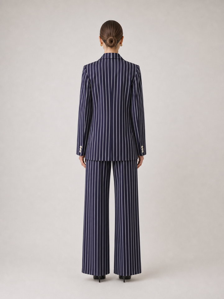 Valentina Navy Pinstripe Double-Breasted Suit Set – back view