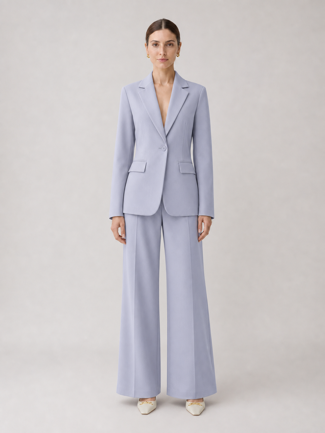 Serena Periwinkle Wide-Leg Suit Set – front view