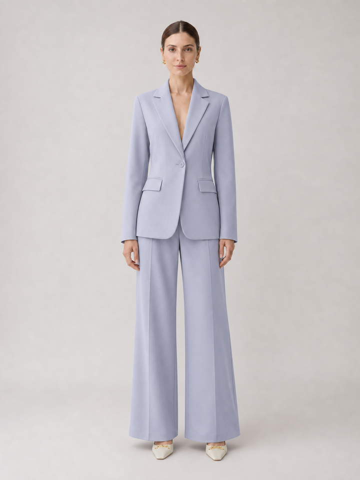 Serena Periwinkle Wide-Leg Suit Set – front view