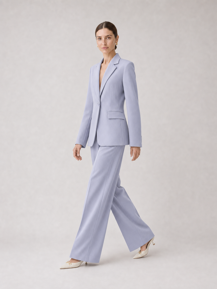 Serena Periwinkle Wide-Leg Suit Set – side view
