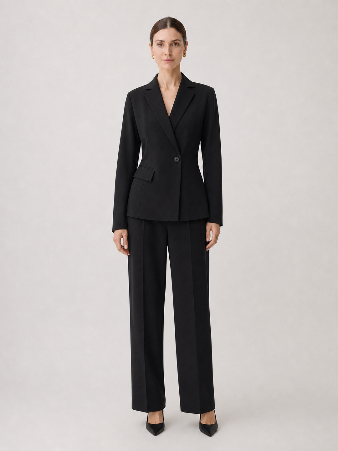 Camille Classic Black Tailored Suit Set – front view