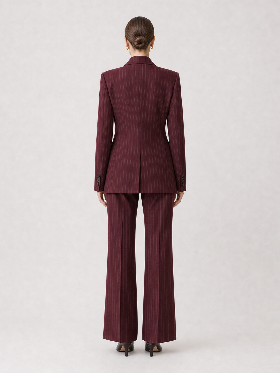 Marcella Burgundy Pinstripe Double-Breasted Suit Set – back view