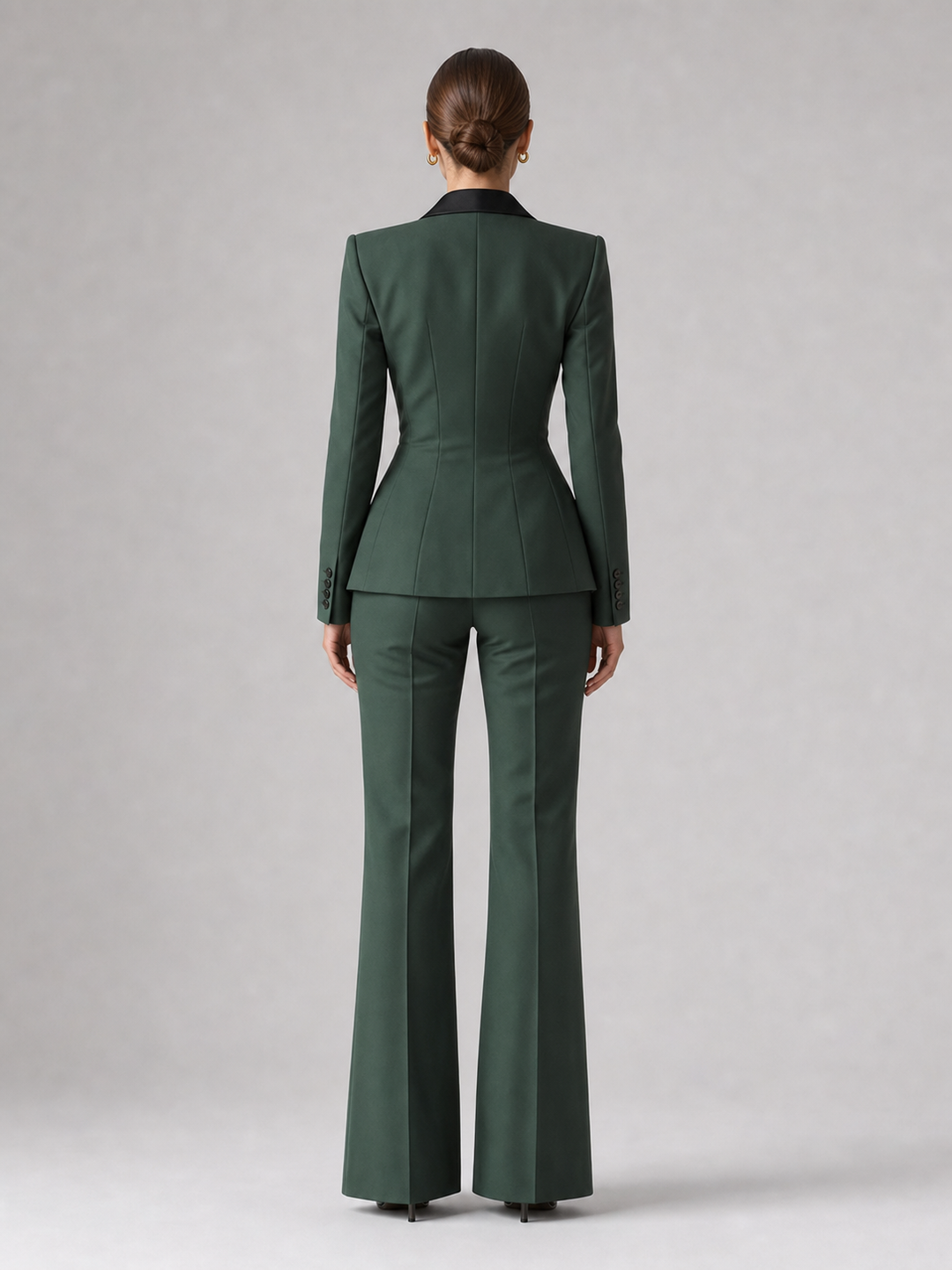 Esme Contrast-Lapel Forest Green Suit Set – back view