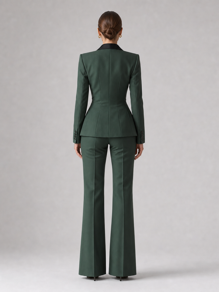 Esme Contrast-Lapel Forest Green Suit Set – back view
