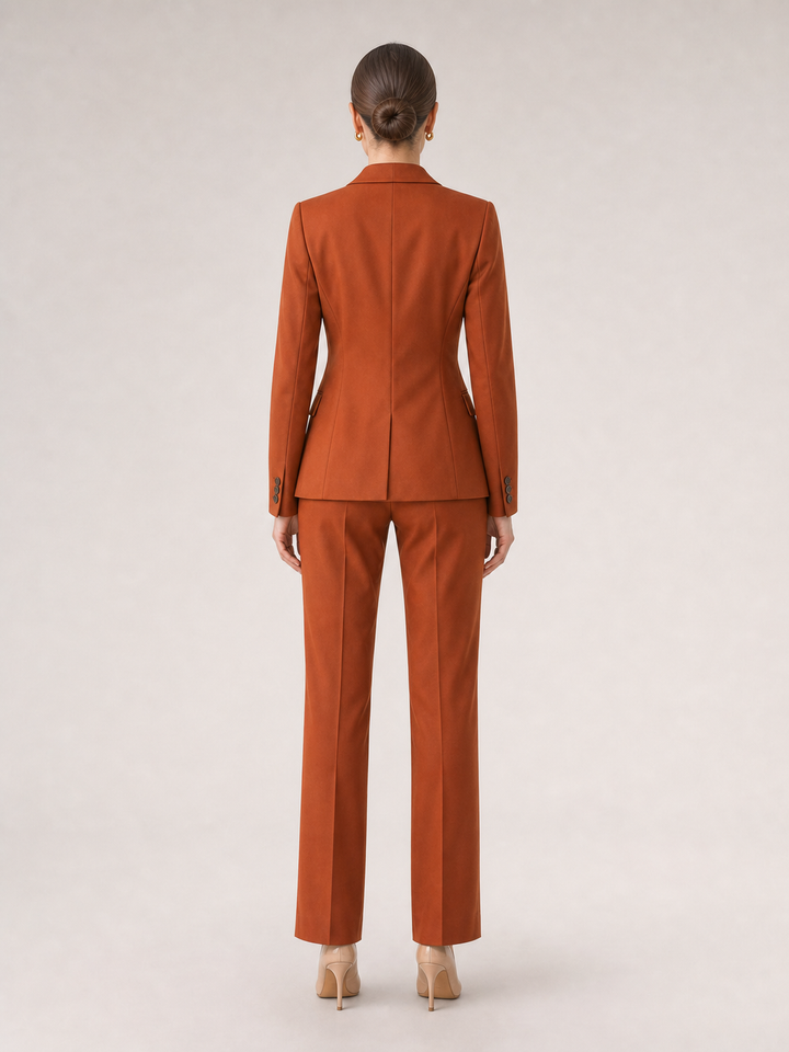 Sienna Burnt-Orange Tailored Trouser Suit Set – back view