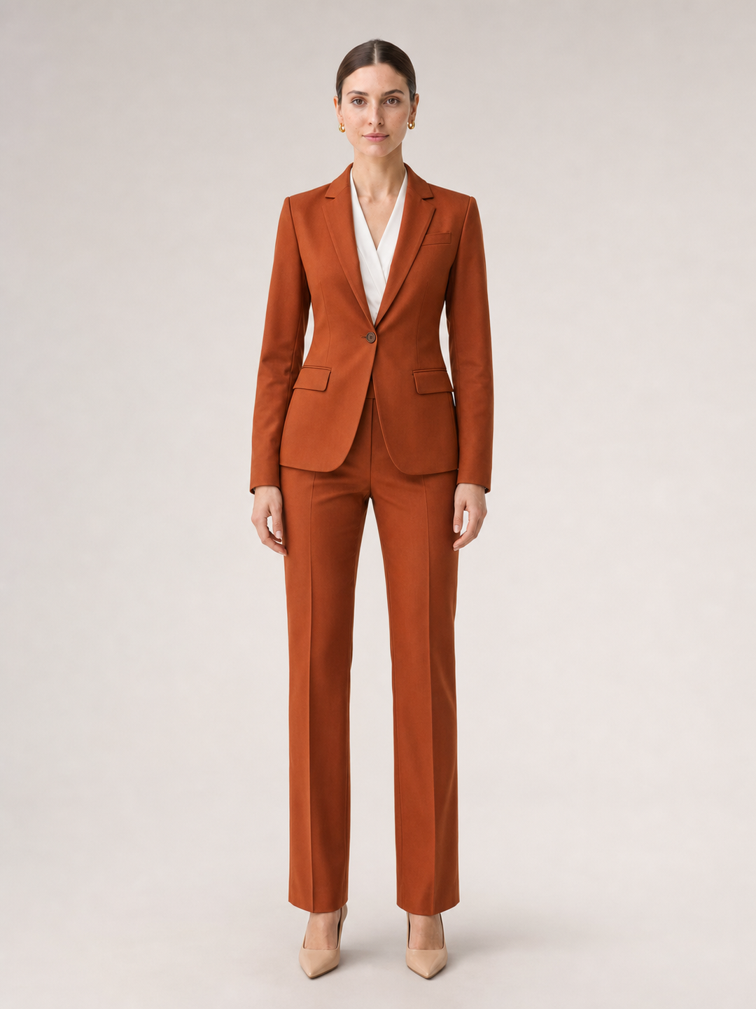 Sienna Burnt-Orange Tailored Trouser Suit Set – front view