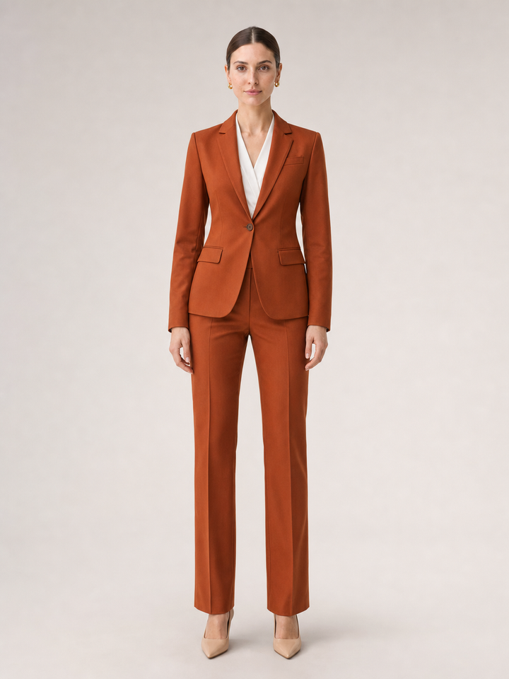 Sienna Burnt-Orange Tailored Trouser Suit Set – front view