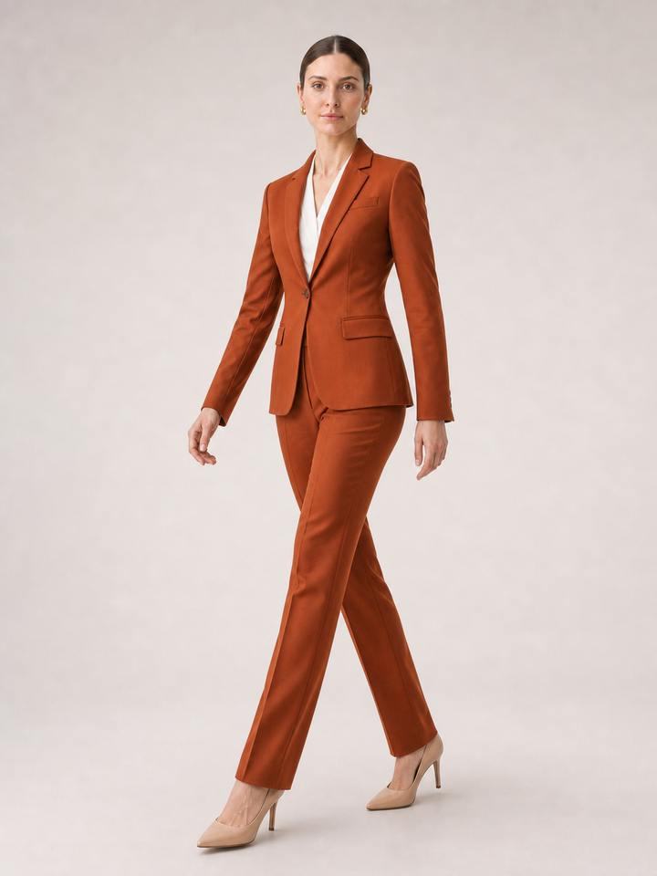 Sienna Burnt-Orange Tailored Trouser Suit Set – side view