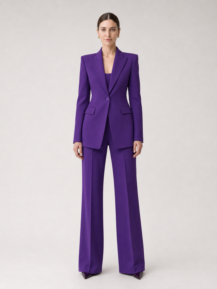 Amara Royal-Purple Wide-Leg Suit Set – front view