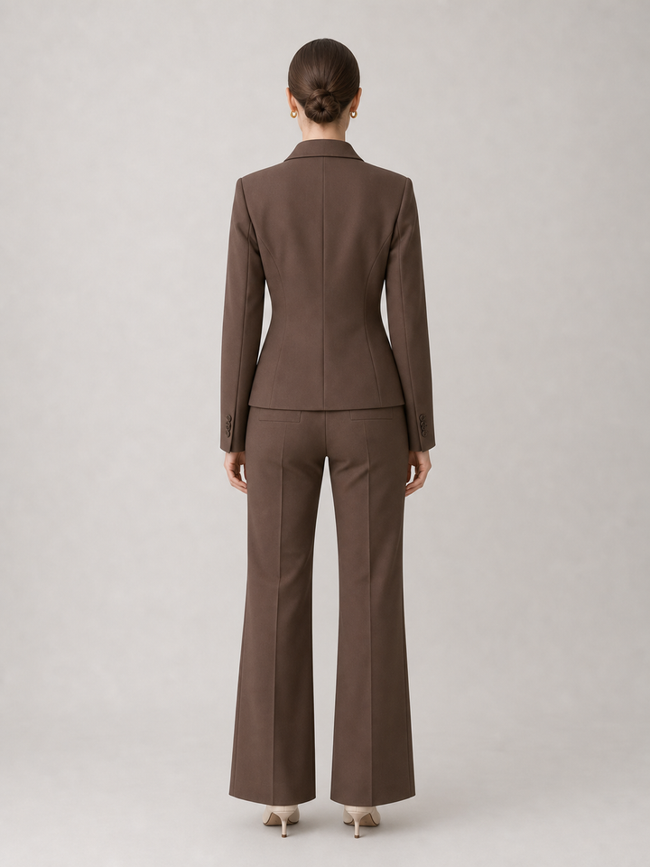 Estelle Mocha-Brown Wide-Leg Suit Set – back view