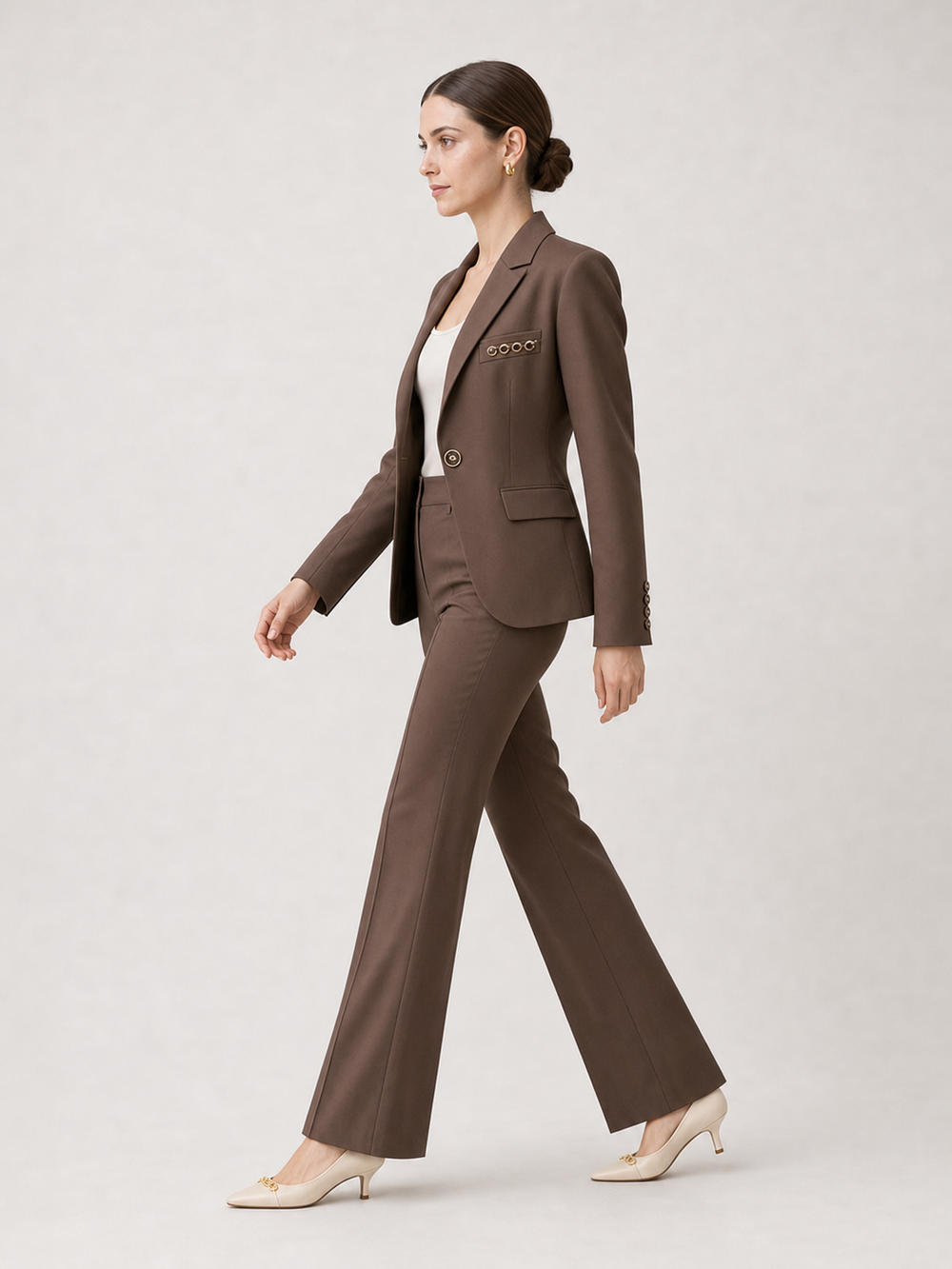 Estelle Mocha-Brown Wide-Leg Suit Set – side view