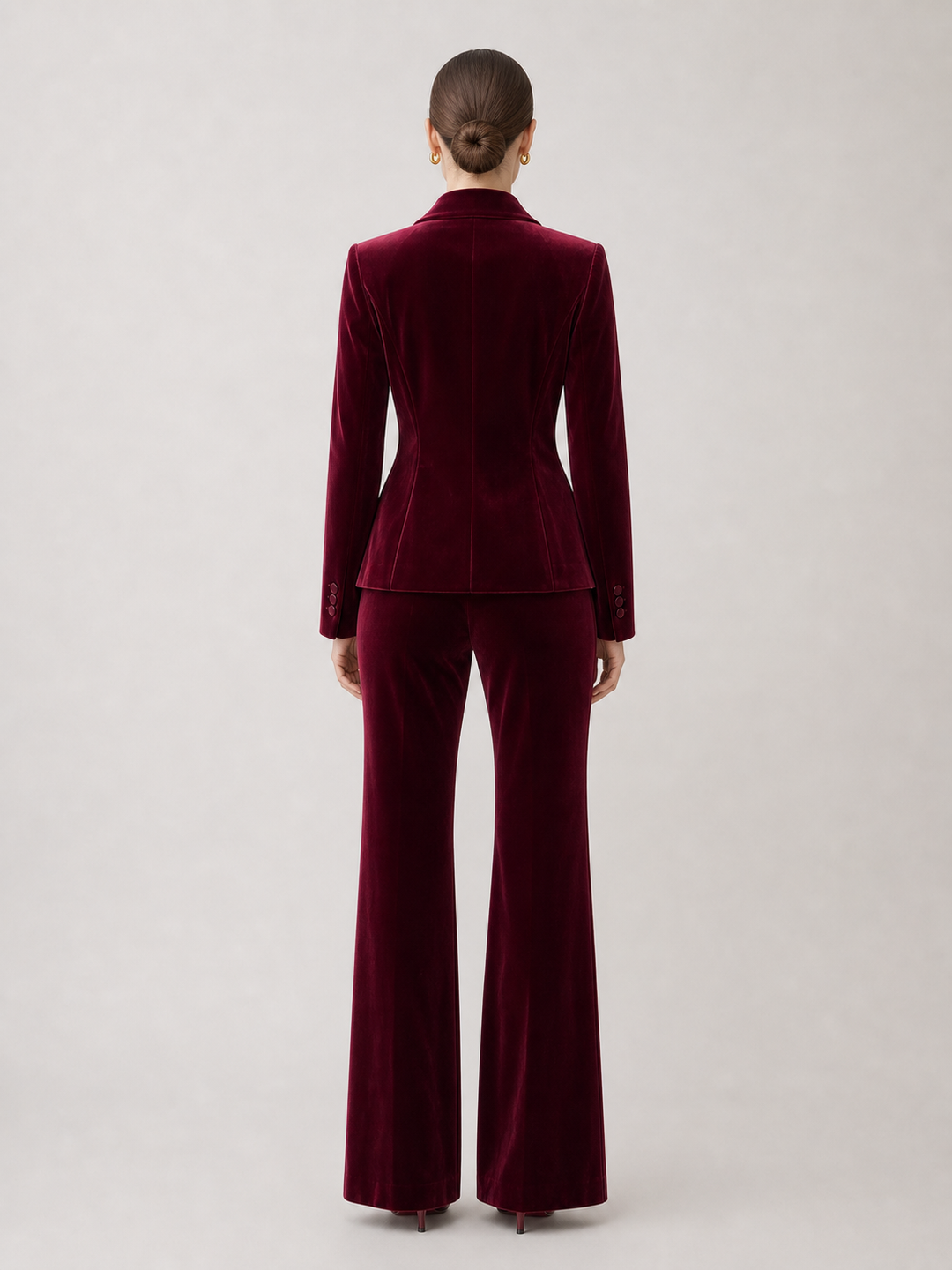 Lucia Wine-Burgundy Velvet-Look Suit Set – back view