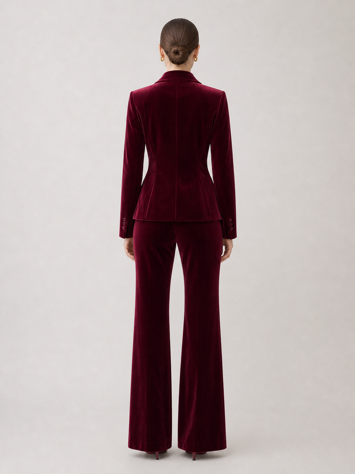 Lucia Wine-Burgundy Velvet-Look Suit Set – back view
